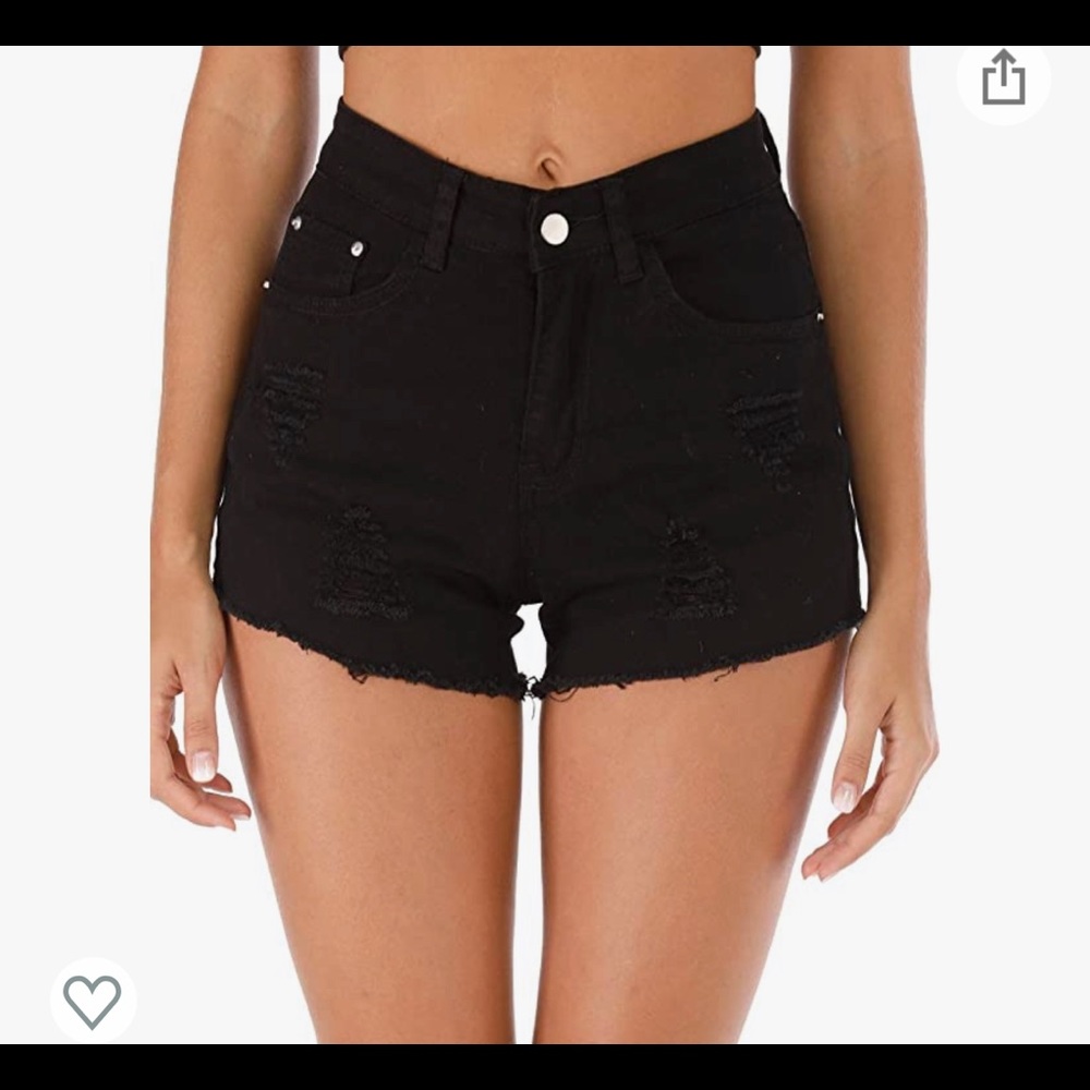 Distressed black denim shorts